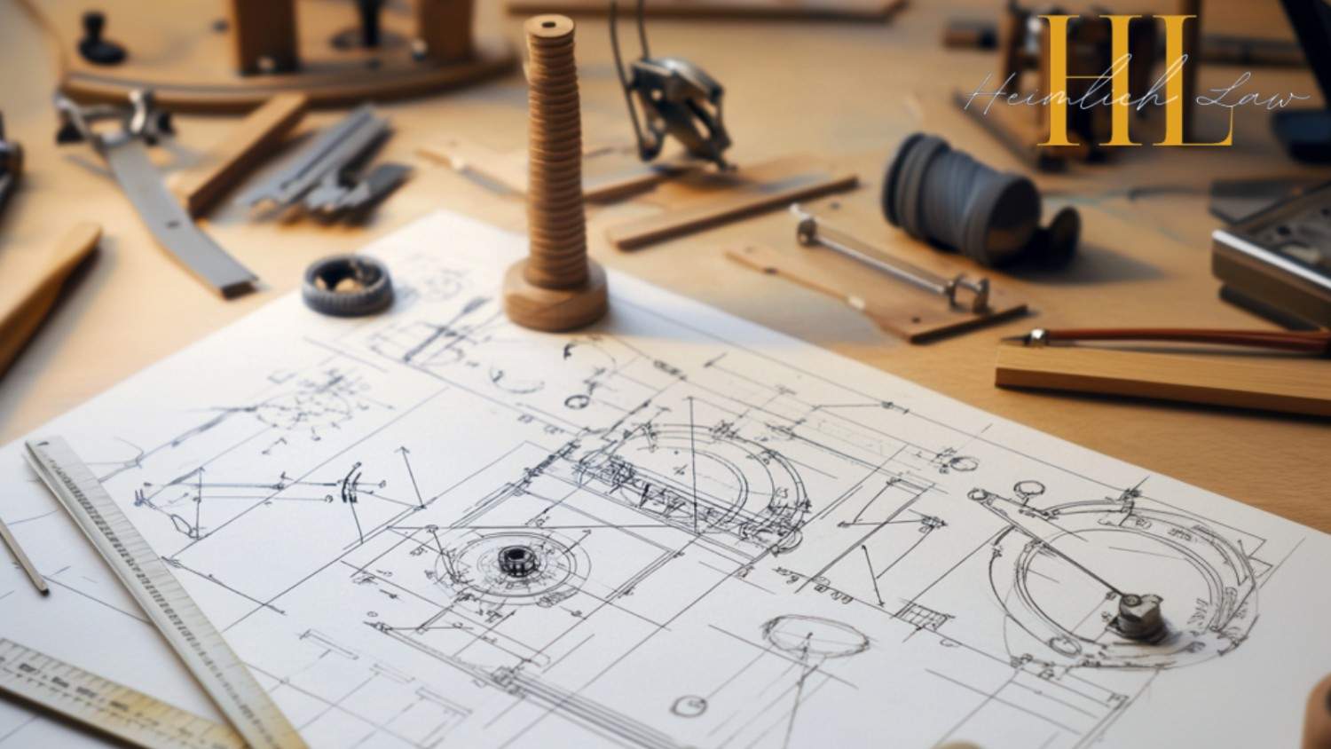 A close-up of a detailed blueprint showcasing a mechanical invention.