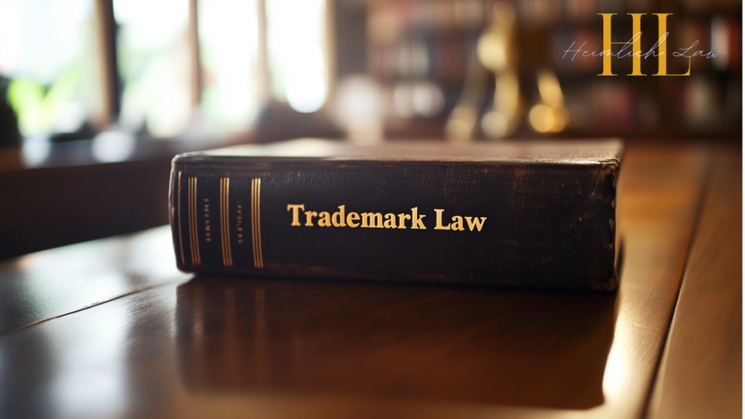 A close-up of a law book titled "Trademark Law".