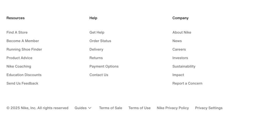 Image of Nike's copyright notice