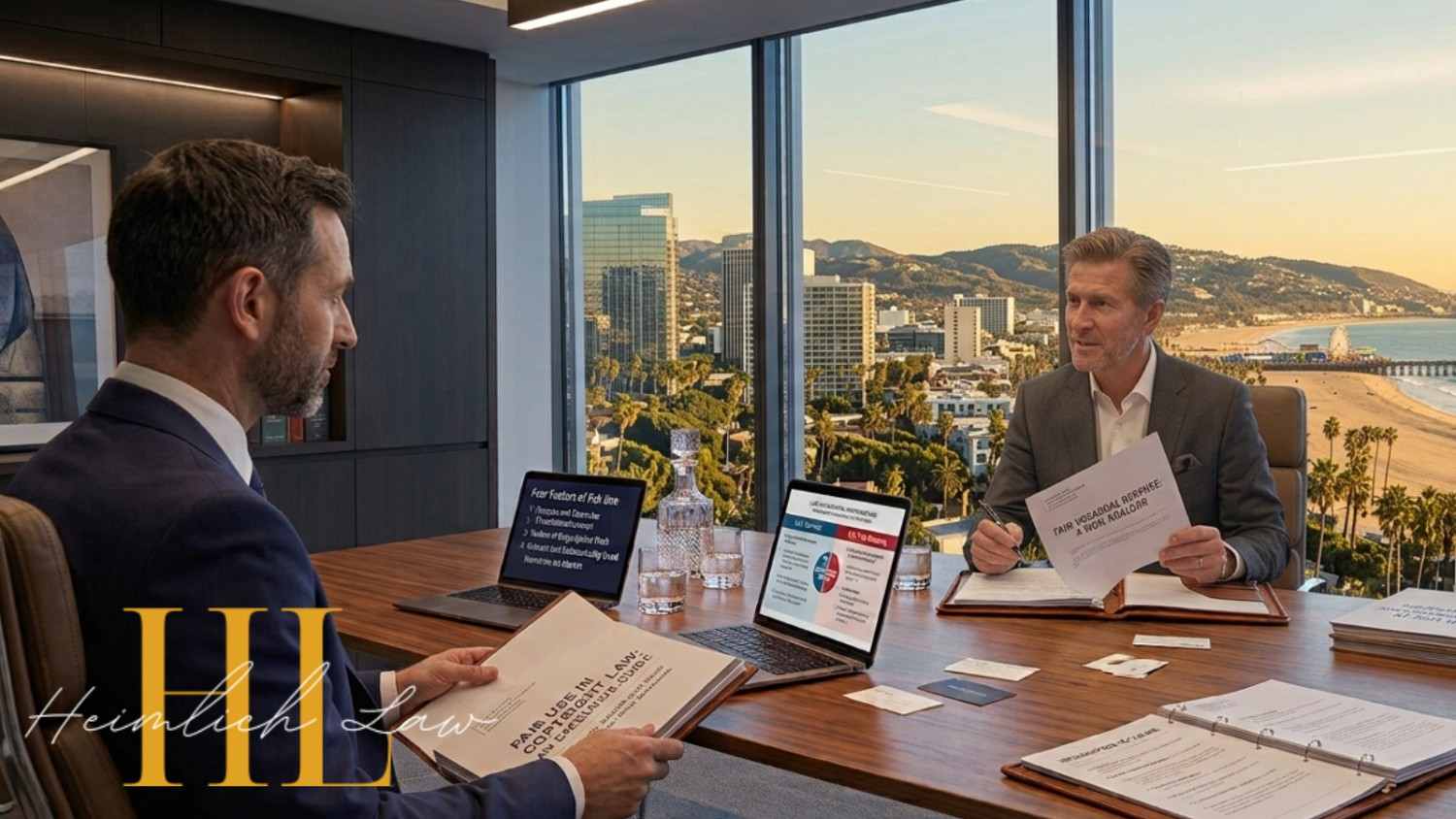 Image of legal review between a lawyer and a business owner involving Fair Use in Copyright Law